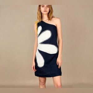 FARM Rio x Anthropologie One- Shoulder Linen Flower Mini Dress Size M
